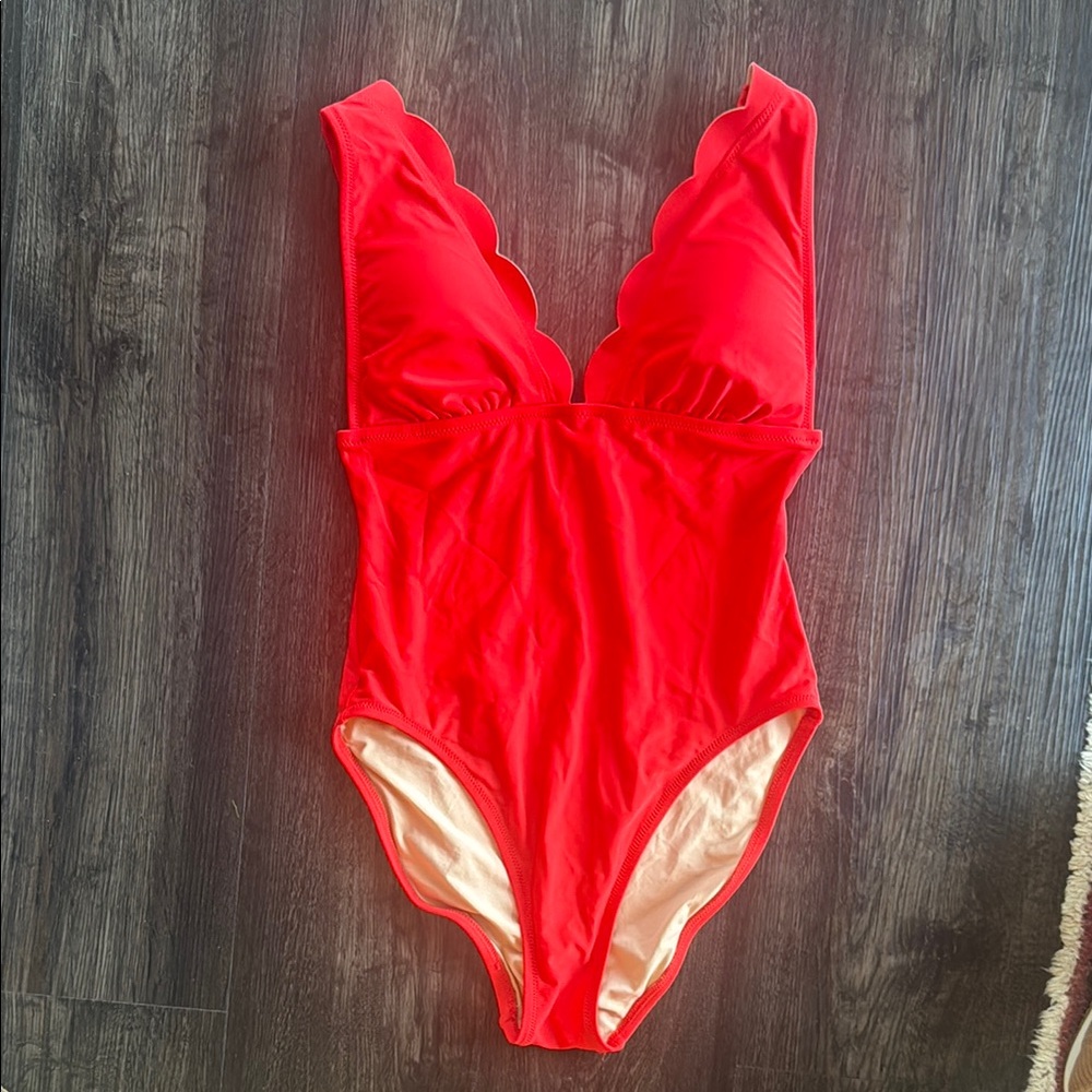 Jcrew Red Scalloped One-Piece Swimsuit